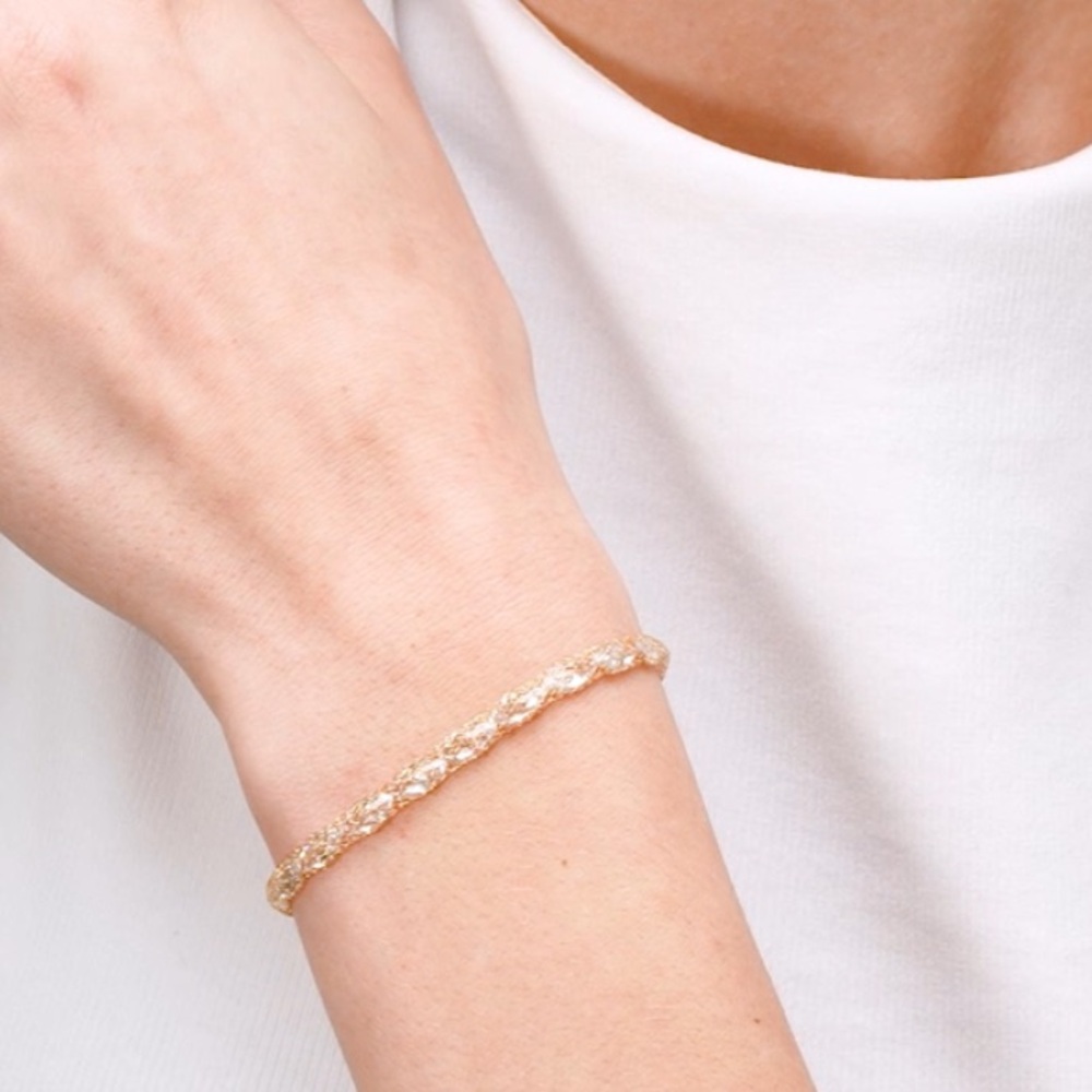 10K Gold CZ Marquise Mesh Bracelet - Picture 2 of 2